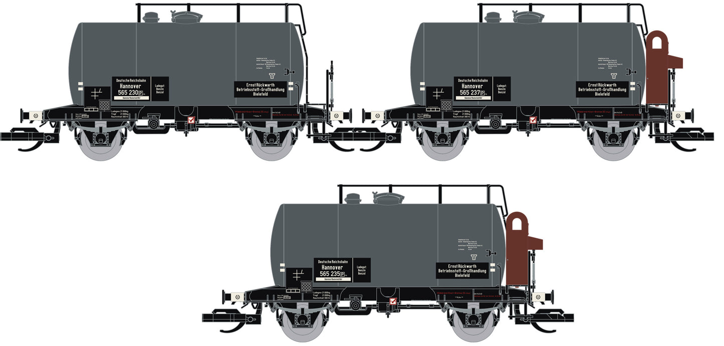 120114-2 - 3er Set Kesselwagen 'Deutz' mit Bremserhaus, DRG Ep.II