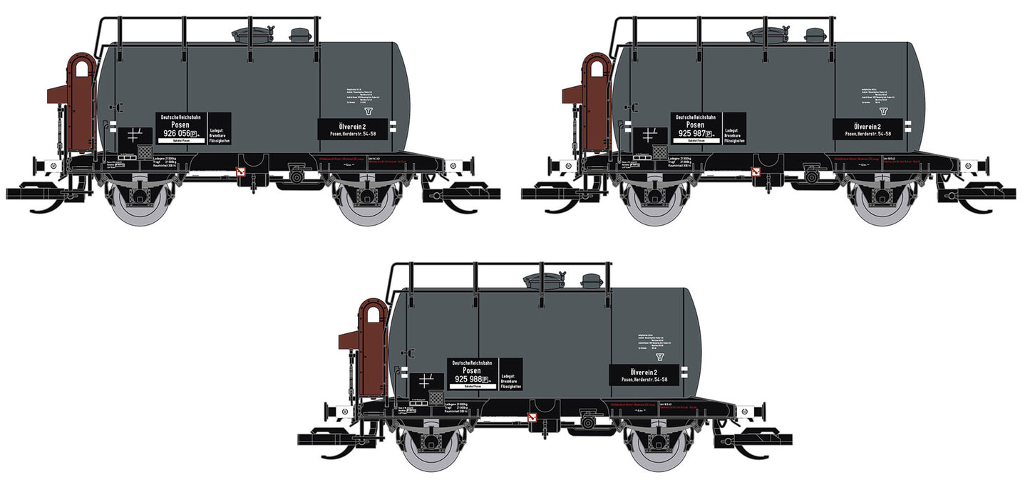 Saxonia 120114 - 3er Set Kesselwagen 'Deutz' mit Bremserhaus, "Ölverein 2", DRG Ep.II
