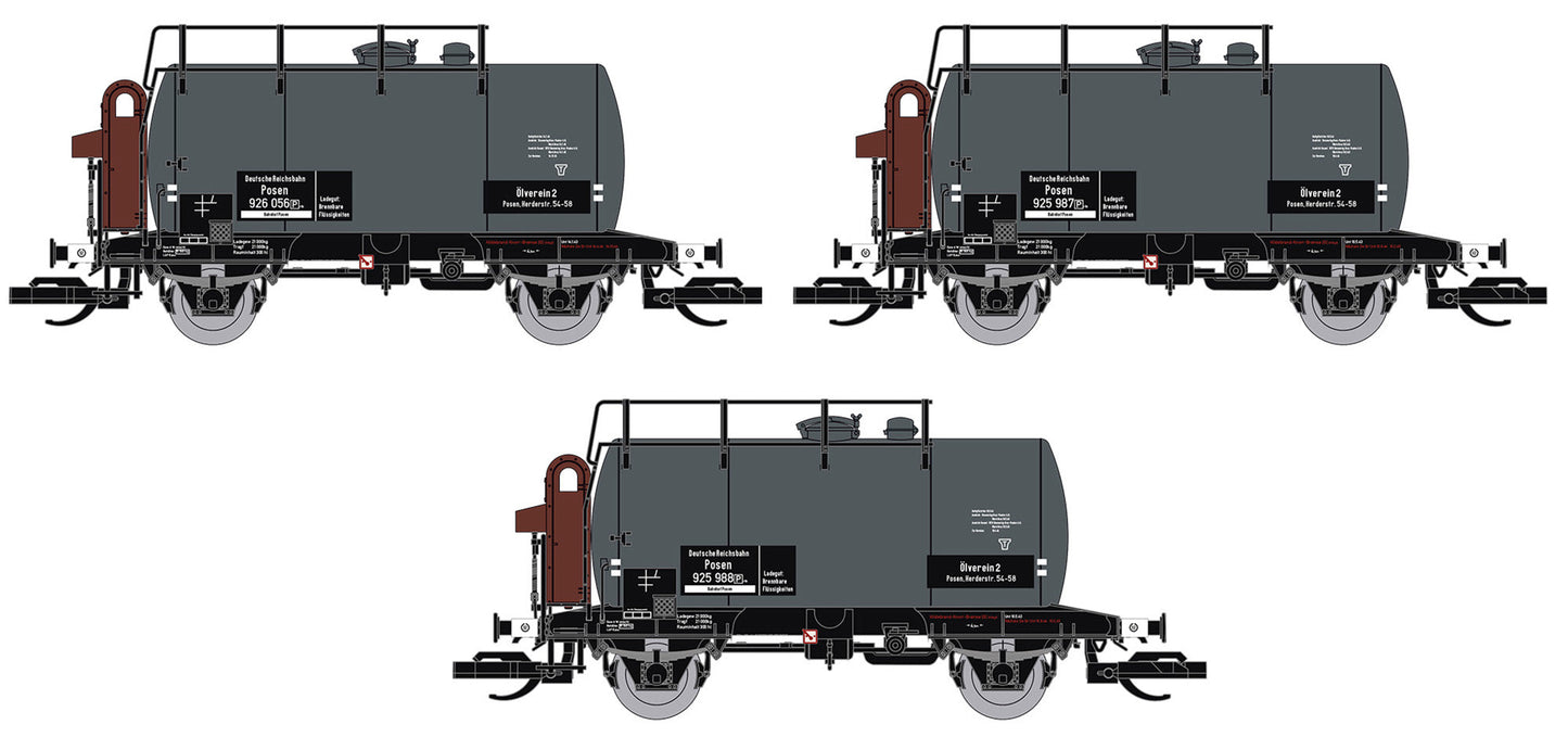 120114 - 3er Set Kesselwagen 'Deutz' mit Bremserhaus, "Ölverein 2", DRG Ep.II