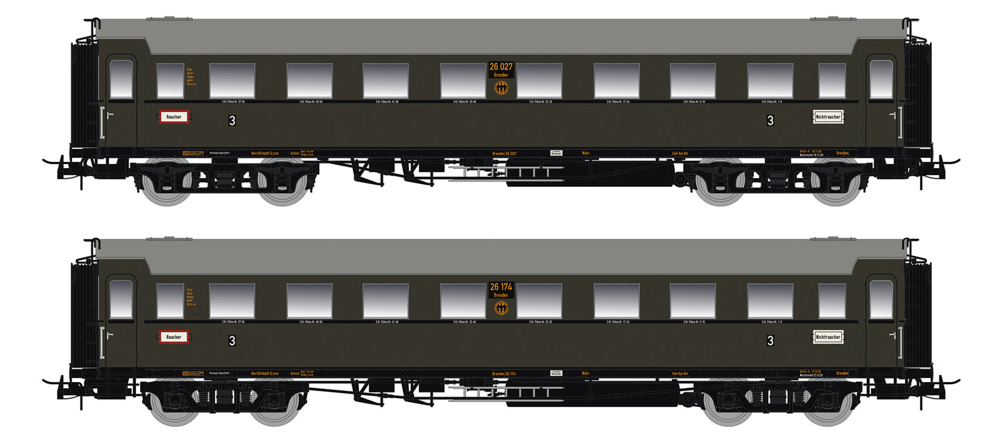 87179 H0 2er Set Personenwagen C4Ü Sa 07 mit Beleuchtung, DRG Ep.II