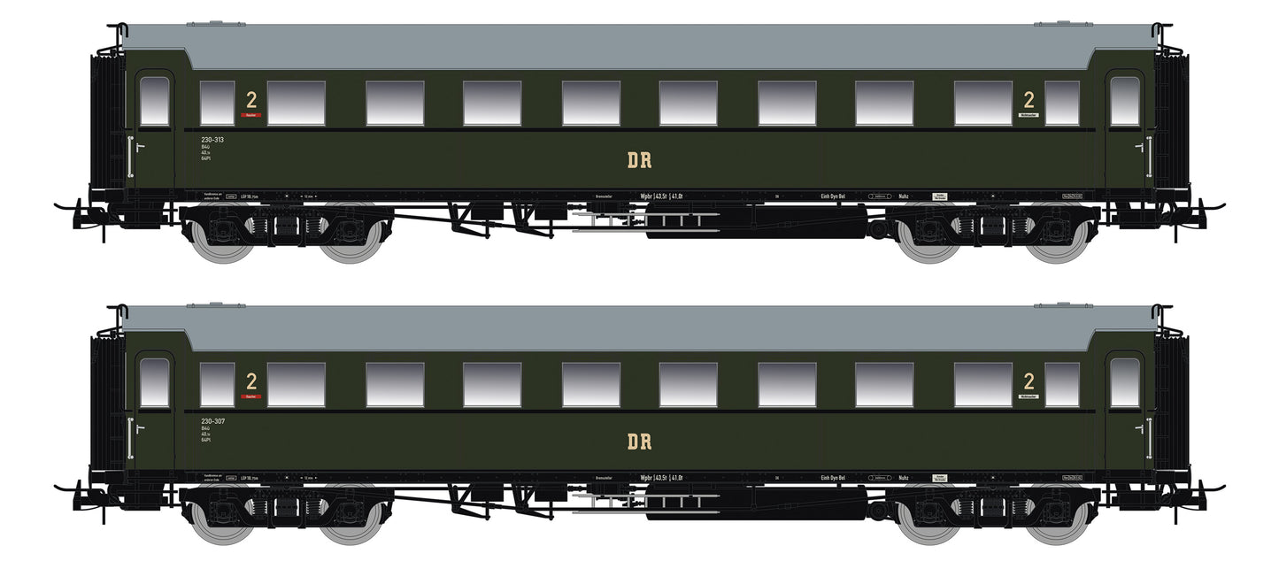 87183 H0 2er Set Personenwagen C4Ü Sa 07 mit Beleuchtung, DR Ep.III