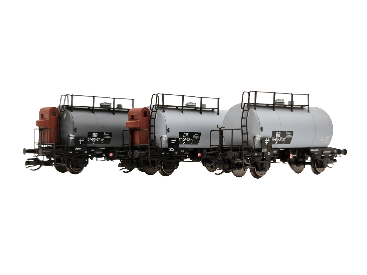 120112-2 - 3er Set Kesselwagen 'Deutz' mit Bremserhaus, grau, DR Ep.III