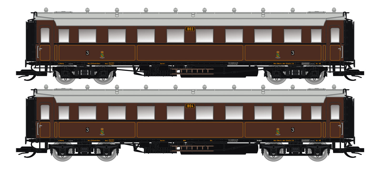 120175 TT 2er Set Personenwagen C4Ü Sa 07 mit Beleuchtung K.Sächs-Sts.E.B. Ep.I