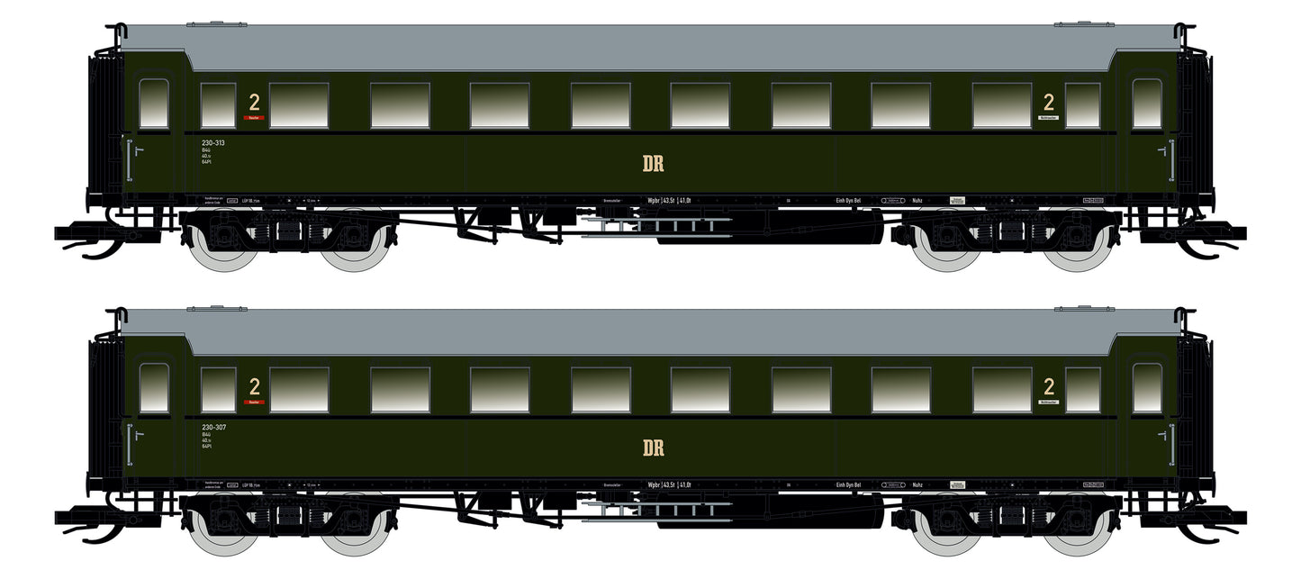 87183 H0 2er Set Personenwagen C4Ü Sa 07 mit Beleuchtung, DR Ep.III