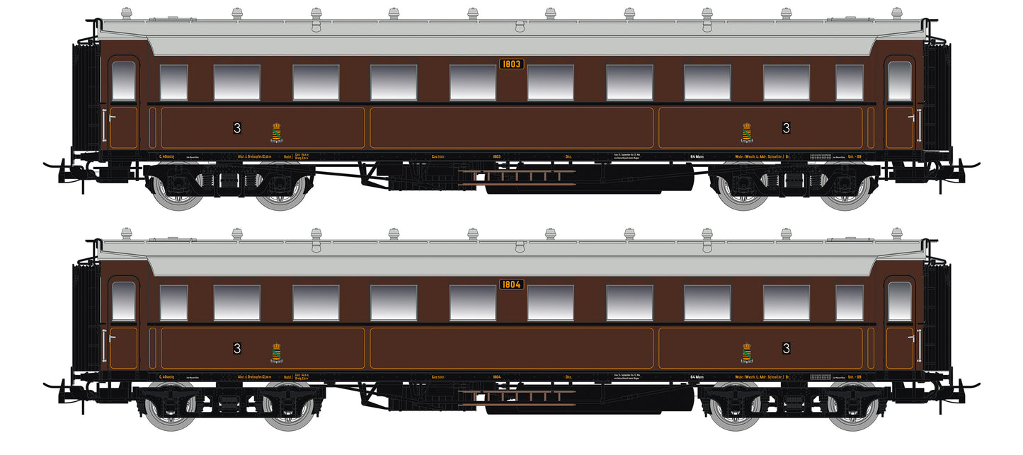 87173 H0 2er Set Personenwagen C4Ü Sa 07, K.Sächs.Sts.E.B. Ep.I