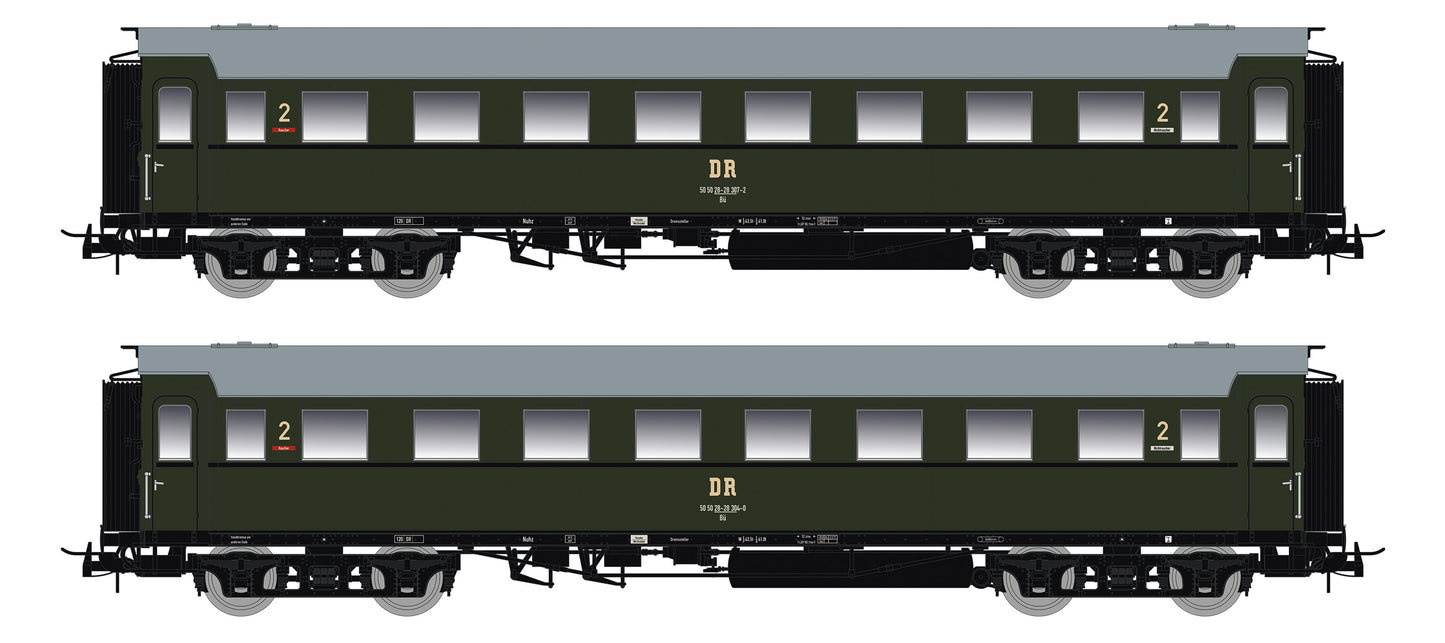 87197 H0 2er Set Personenwagen C4Ü Sa 07 mit Beleuchtung, DR Ep.IV