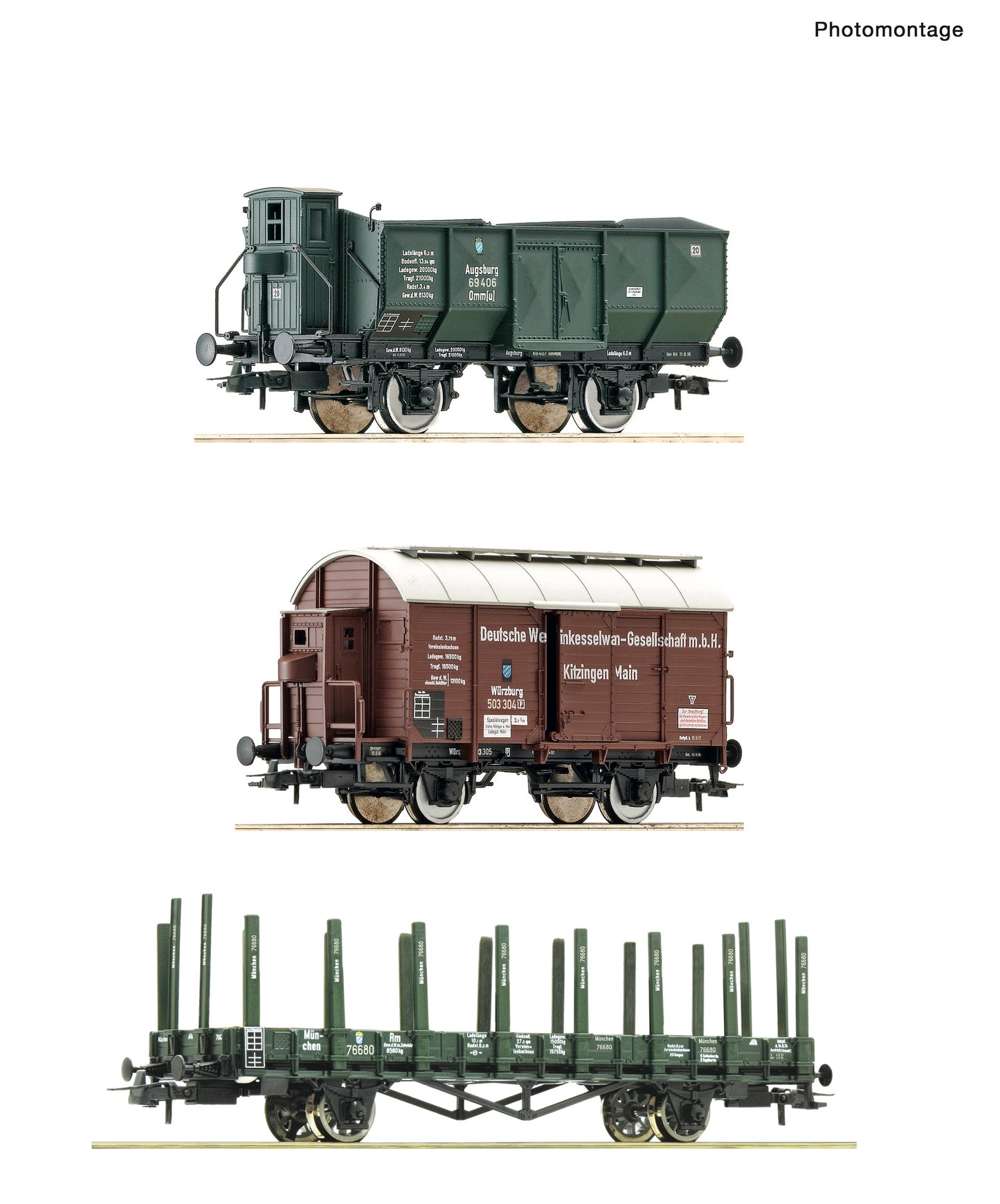 Roco 77028 3-tlg. Set Güterwagen, K.Bay.Sts.B.